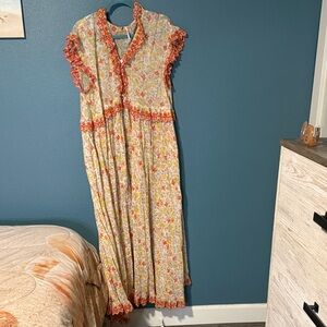 Free People Floral Maxi Dress - Cream and Orange #12